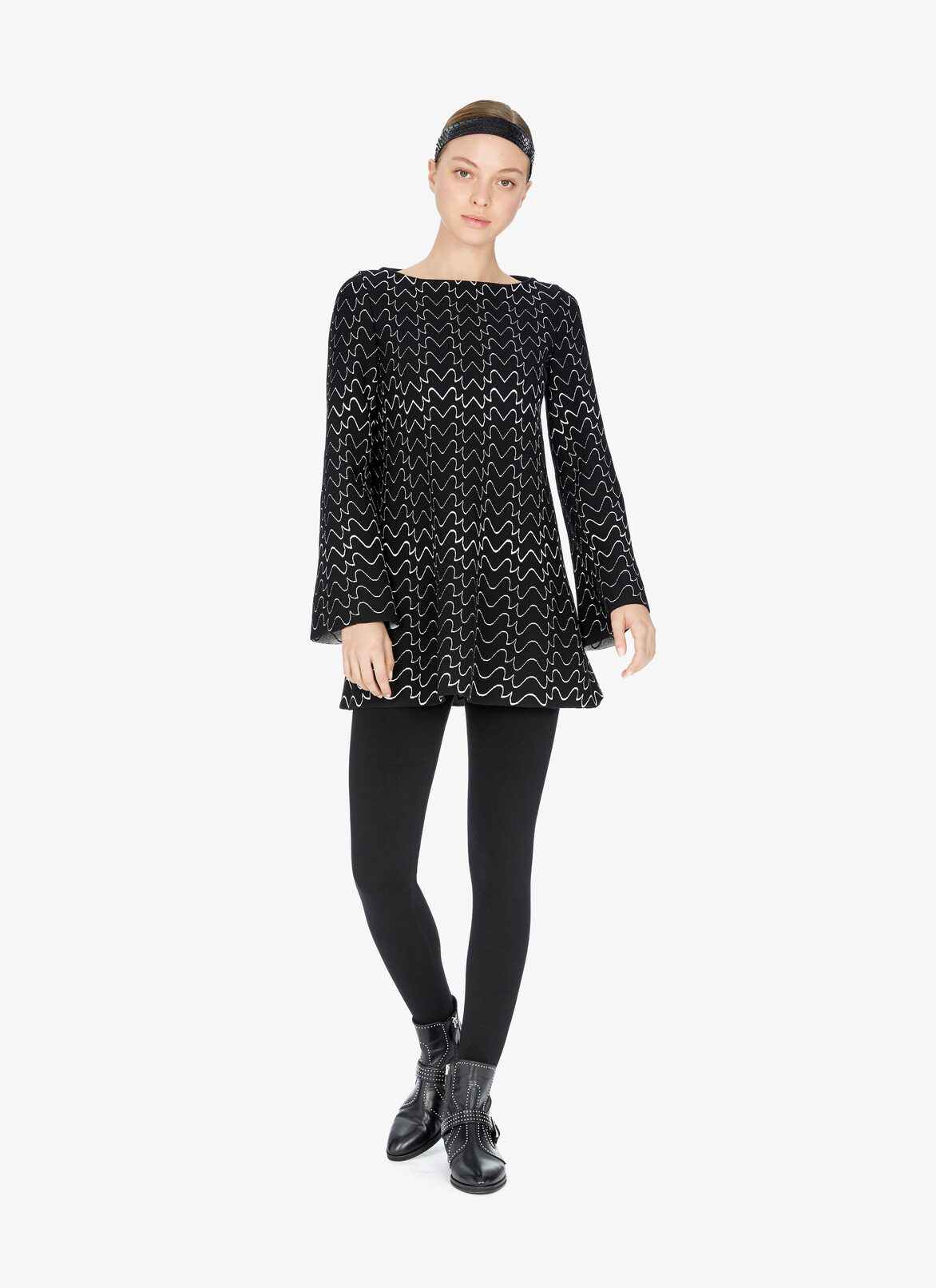 LONG SLEEVE TUNIC FILIGRANE BLACK/WHITE ALAÏA LONG SLEEVE TUNIC FILIGRANE BLACK/WHITE NERO/BIANCO